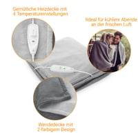 Pătură electrică Medisana HB 675 XXL, lavabilă, 4 trepte de temperatură - 200x150 cm - gri/gri închis 4