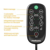 Masážna podložka na chrbát a krk Medisana MC 825 Shiatsu, s funkciou vyhrievania, funkciou červeného svetla, 3 stupňami intenzity a diaľkovým ovládaním, čierna 5