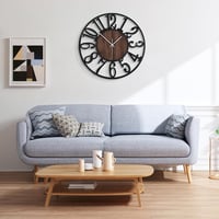Mee 2ou Nagy falióra csendes járással, 50 cm 20 hüvelyk, elemes, modern retro, fekete számlap fa hatású betéttel nappaliba hálószobába konyh 6