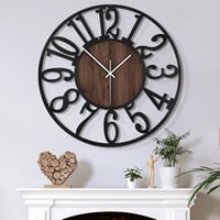 Mee 2ou Nagy falióra csendes járással, 50 cm 20 hüvelyk, elemes, modern retro, fekete számlap fa hatású betéttel nappaliba hálószobába konyh 1
