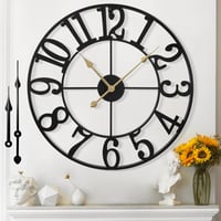 Mee 2ou Nagy Méretű Falióra - 60 cm Átmérőjű Csendes Analóg Óra Nappali, Hálószoba, Konyha Dekorációjához - Vintage Ipari Stílusú Fekete Szá 1