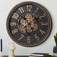 Mee 2ou Retro steampunk fali óra mozgó fogaskerék kerékkel, 40 cm, barna arany, ipari vintage dekoráció nappaliba és otthonra 2