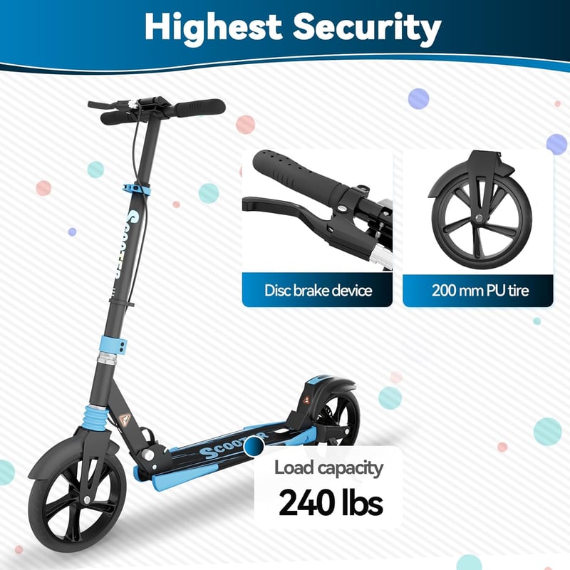 MEE GOO összecsukható roller felnőtteknek, 200mm kerekek, tárcsafék, fekete