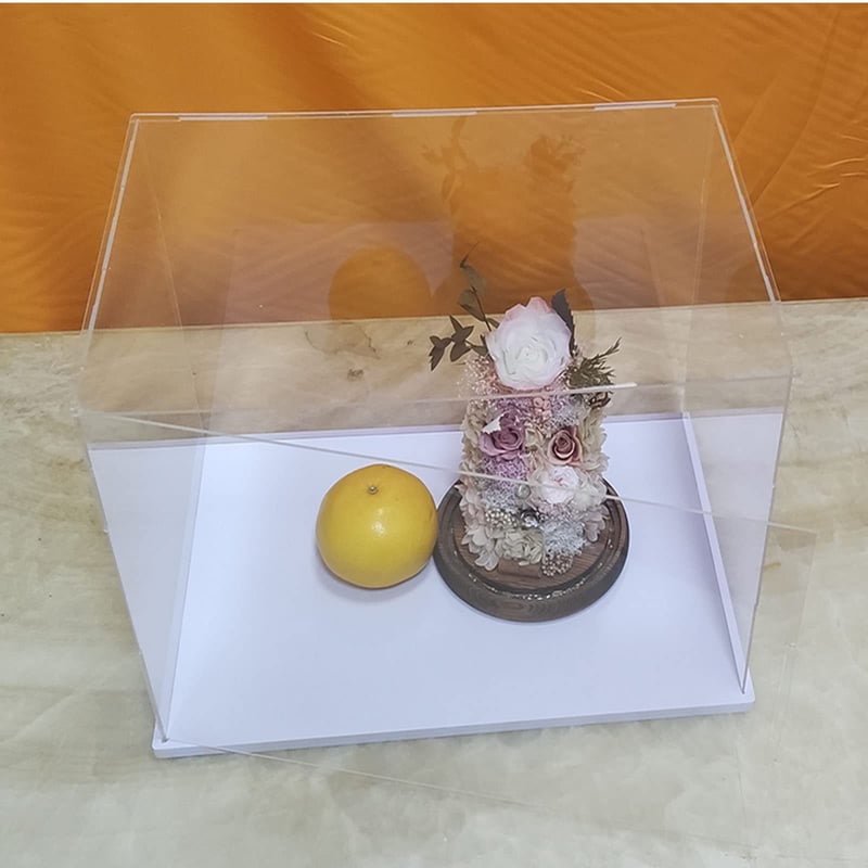 Vitrină din acril transparent MEEC cu fundal alb, montabilă pe tejghea, pentru figurine de acțiune, 55 x 45 x 40 cm