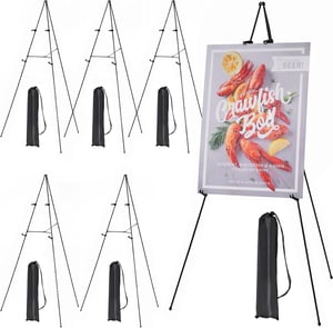 Set 6 șevalete metalice de expoziție MEEDEN, 63 inch, pliabile, cu geantă de transport, pentru pânze, panouri de nuntă, prezentări și afișe