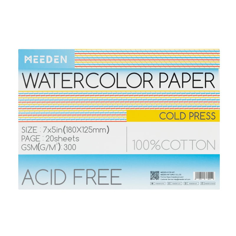Bloc de hârtie pentru acuarelă MEEDEN, 100% bumbac, 300 g/m², 20 coli, presată la rece, fără acid, hârtie artistică pentru acuarelă, guașă și cerneală, 12,7 x 17,8 cm