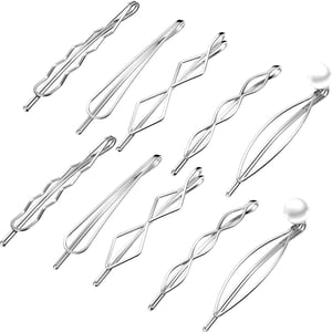 meekoo Geometrijske metalne ukosnice za kosu, 10 kom - minimalistički srebrni ukrasi za kosu za žene, 5 različitih stilova, elegantni dodaci za kosu