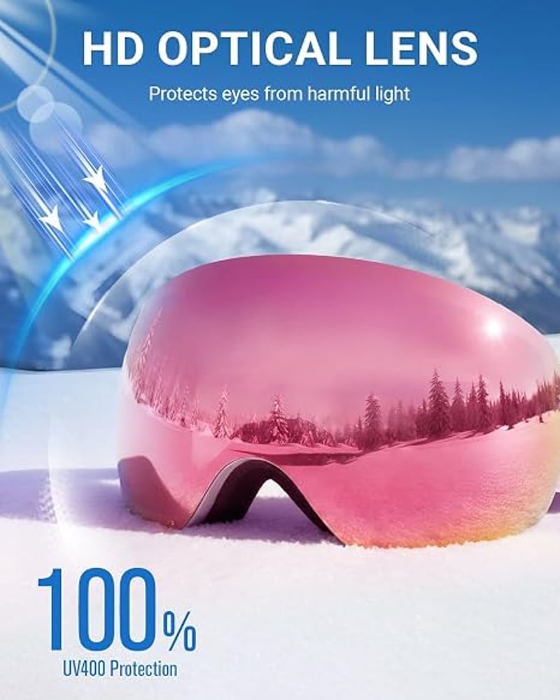Meeloog keret nélküli sí és snowboard símaszk OTG szemüveg alá páramentesítő UV400 védelemmel férfiaknak és nőknek