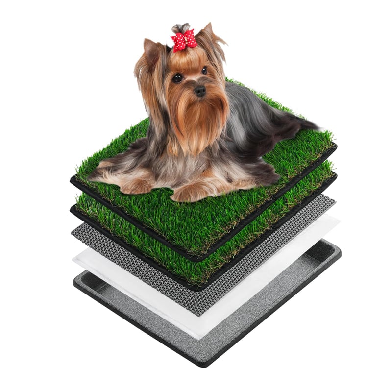 MEEXPAWS Umelý trávnik pre psov 44x34 cm s podnosom – Vnútorná toaleta pre psov do bytu – 2 náhradné trávnaté podložky a 2 absorpčné vložky – Rýchly odtok