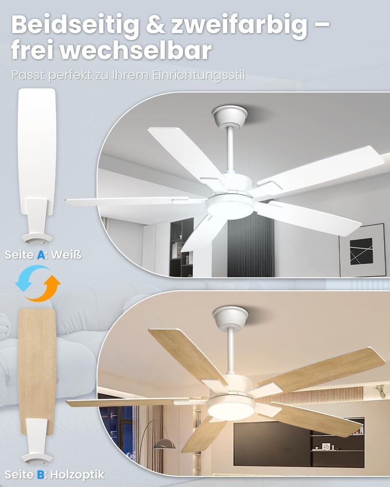 Mefine 132 cm Kétoldalas Mennyezeti Ventilátor Lámpával és Távirányítóval