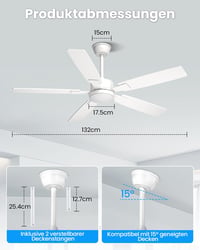 Mefine 132 cm Kétoldalas Mennyezeti Ventilátor Lámpával és Távirányítóval 7