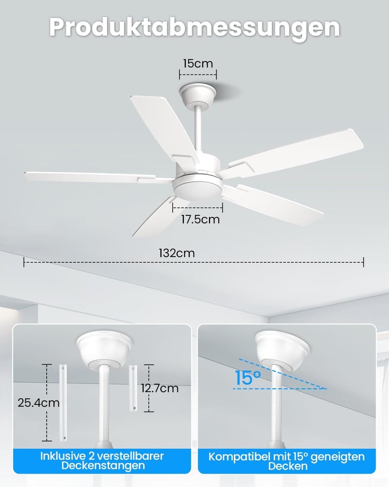 Mefine 132 cm Kétoldalas Mennyezeti Ventilátor Lámpával és Távirányítóval