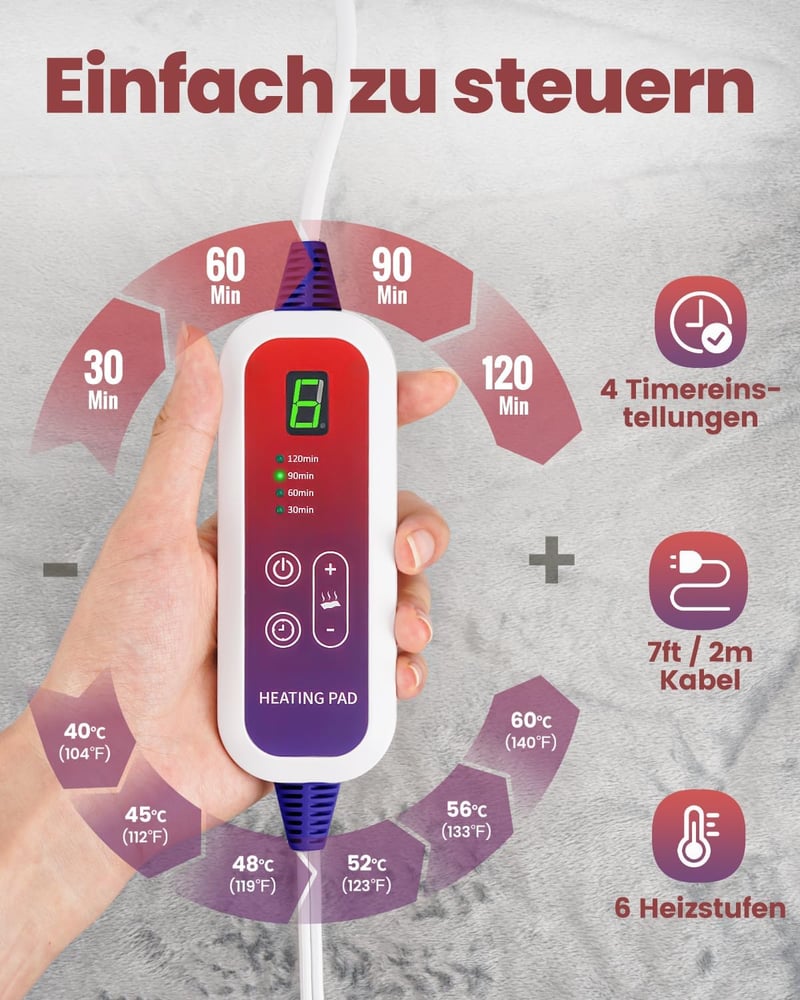 Mefine Elektromos Fűtőpárna Hátfájdalomra 6 Hőfokozat és 4 Időzítő