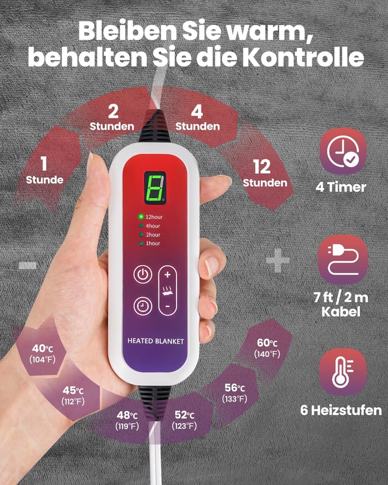 Mefine elektromos takaró 180x100cm 6 hőfok 4 időzítő automatikus kikapcsolás
