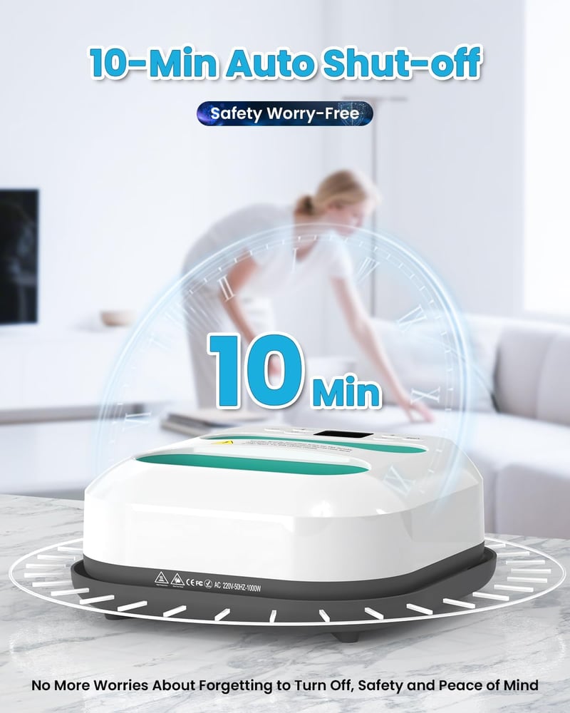 Mefine Hordozható LED Hőprés 23x23cm Időzítővel, Gyors Felmelegedés Pólókhoz Táskákhoz Kézművességhez 1200W