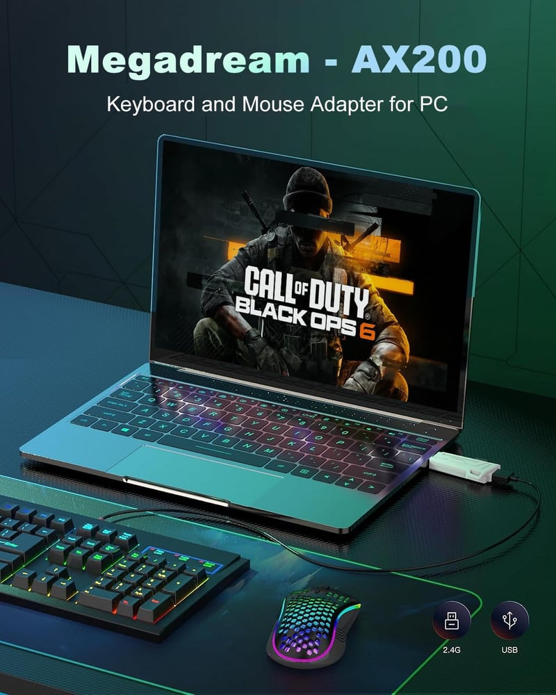 Adaptor mouse și tastatură Megadream AX200 pentru PC - Convertor MnK pentru jocuri FPS