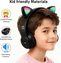 Megadream Bluetooth Fejhallgató Gyerekeknek - Macskafüles LED Világítással, Mikrofonnal, Összecsukható, 8+ Éves Fiúknak és Lányoknak (Fekete 3