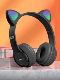 Megadream Bluetooth Fejhallgató Gyerekeknek - Macskafüles LED Világítással, Mikrofonnal, Összecsukható, 8+ Éves Fiúknak és Lányoknak (Fekete 2