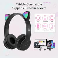 Megadream Bluetooth Fejhallgató Gyerekeknek - Macskafüles LED Világítással, Mikrofonnal, Összecsukható, 8+ Éves Fiúknak és Lányoknak (Fekete 5