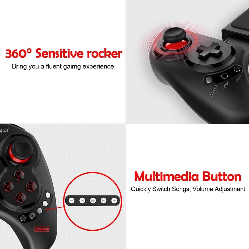 Megadream Bluetooth Játékvezérlő Android Telefonokhoz és Tabletekhez - Vezeték Nélküli Kontroller PUBG, Fortnite Játékokhoz, 10" Tartóval, F - FOR iOS