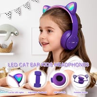 Megadream Macska Füles Bluetooth Fejhallgató Gyerekeknek - LED Világítással, Mikrofonnal, Összecsukható, 8+ Éveseknek, Lila 3