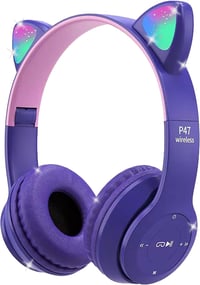 Megadream Macska Füles Bluetooth Fejhallgató Gyerekeknek - LED Világítással, Mikrofonnal, Összecsukható, 8+ Éveseknek, Lila 1