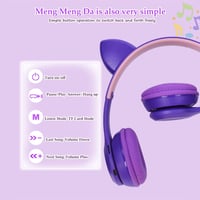 Megadream Macska Füles Bluetooth Fejhallgató Gyerekeknek - LED Világítással, Mikrofonnal, Összecsukható, 8+ Éveseknek, Lila 6