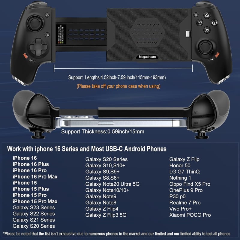 Megadream USB-C Mobilgamepad iPhone/Android Hall-Joystick PS5/PS4/Xbox/PC