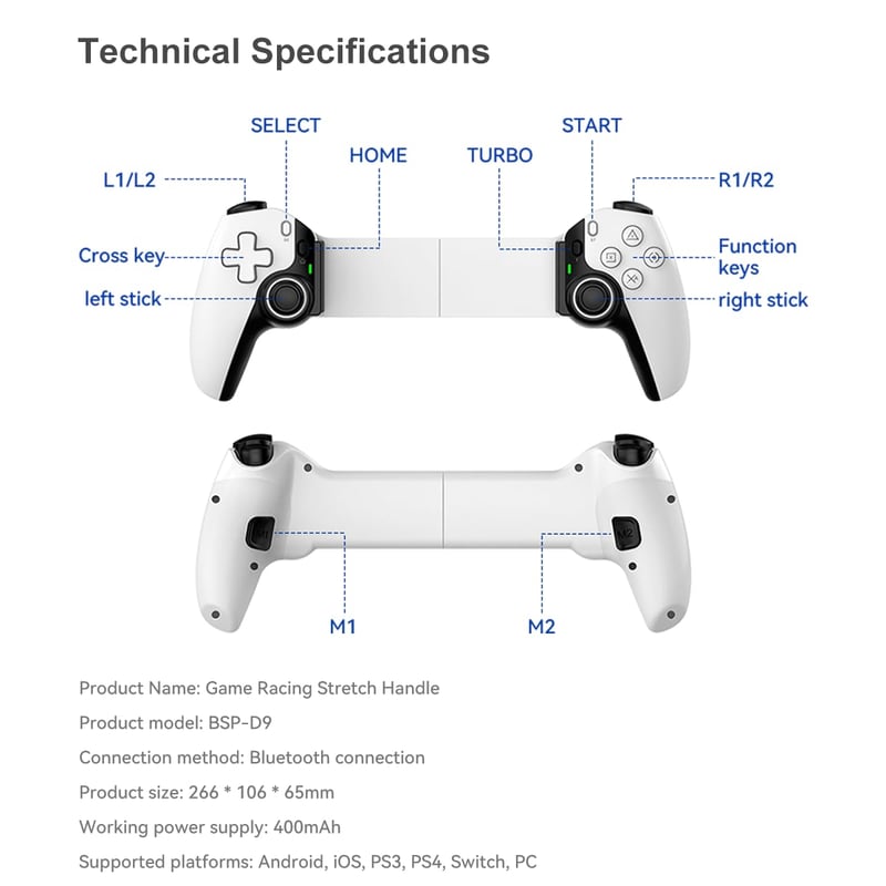 Megadream Wireless Gamepad iPhone iPad Android Tablet Switch PS4 PC Fehér - White