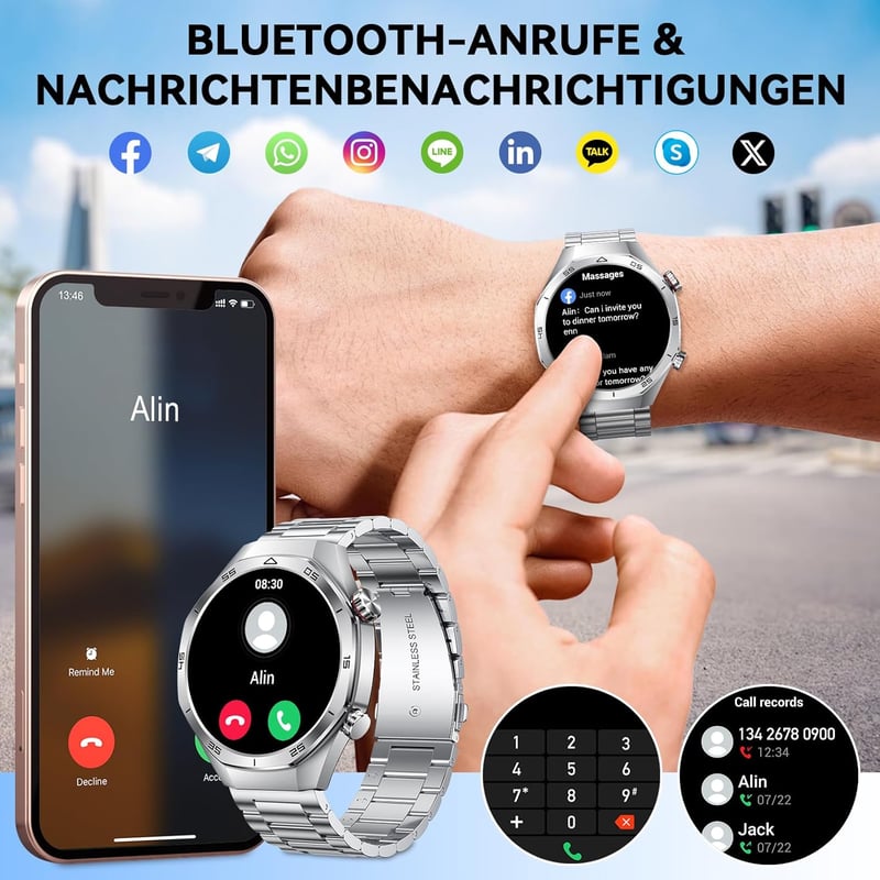 MEGALITH Okosóra Férfiaknak 1.52" IP67 Vízálló Fitness Óra - Lépésszámláló Aktivitásmérő Sport Okosóra Ezüst Android és iOS Kompatibilis

AI