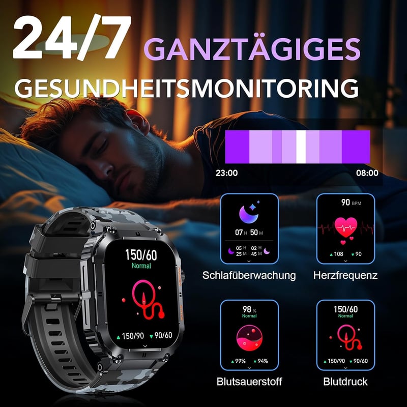 MEGALITH Okosóra Férfiaknak 1.96" Vízálló Kijelzővel - Fitness Tracker Lépésszámlálóval, iOS és Android Kompatibilis Sportóra