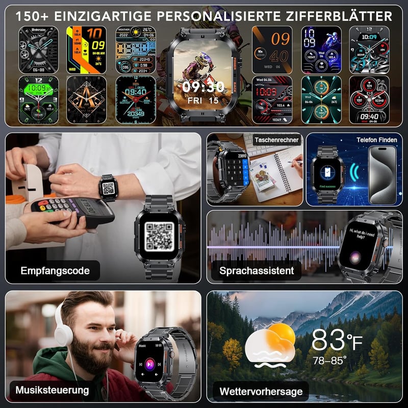 MEGALITH Okosóra Férfiaknak 1.96" Vízálló Kijelzővel - Fitness Tracker Lépésszámlálóval, iOS és Android Kompatibilis Sportóra