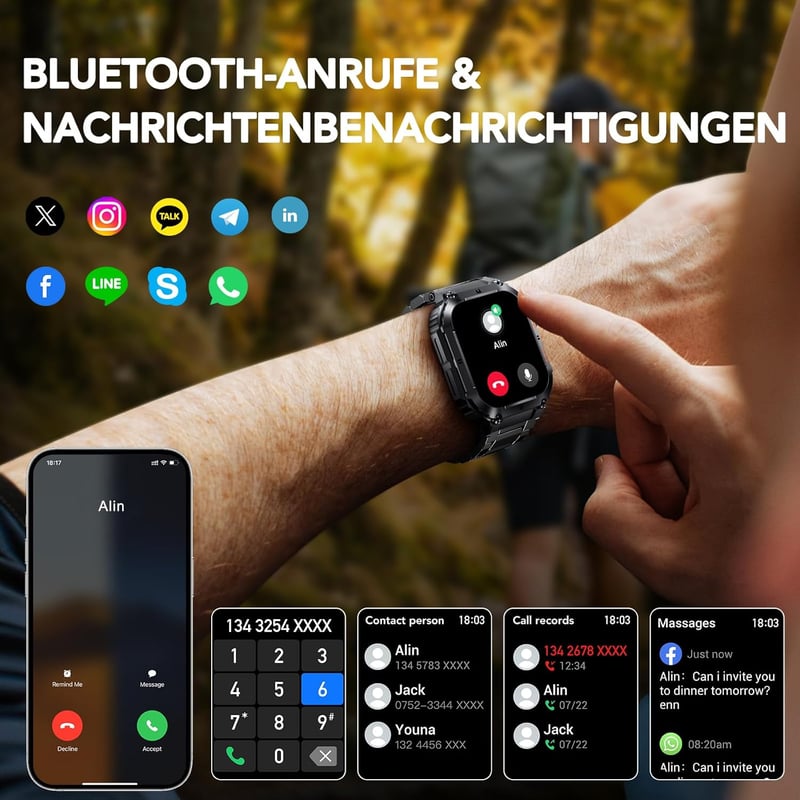 MEGALITH Okosóra Férfiaknak 1.96" Vízálló Kijelzővel - Fitness Tracker Lépésszámlálóval, iOS és Android Kompatibilis Sportóra