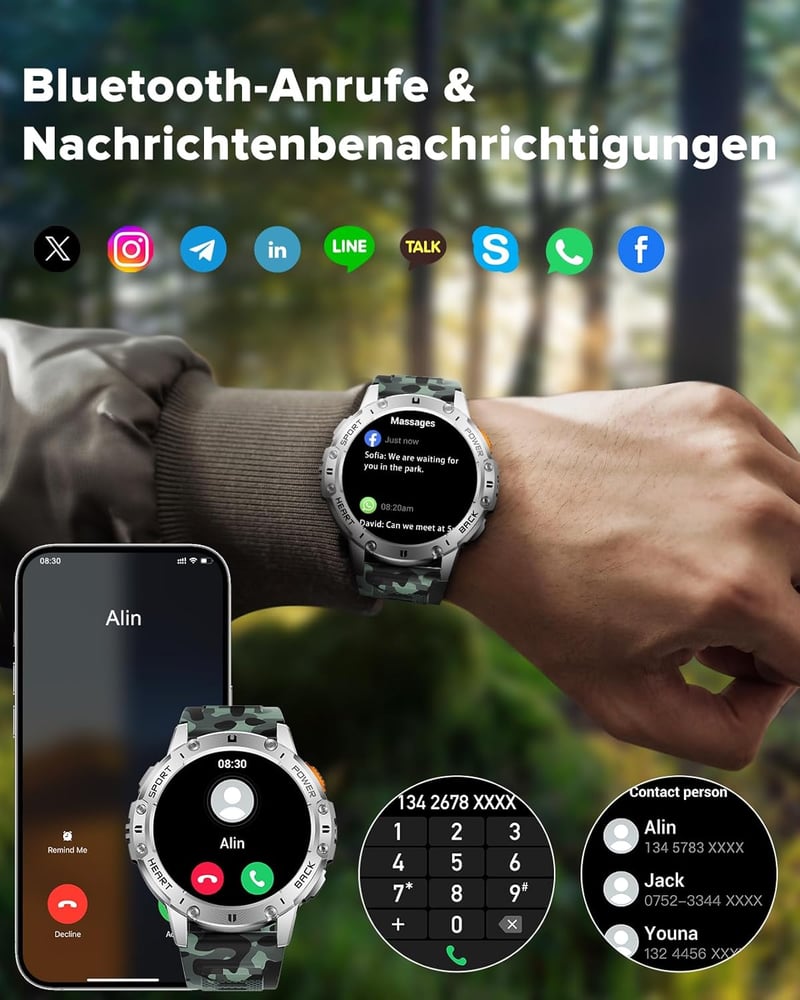 MEGALITH Okosóra Férfiaknak - IP68 Vízálló Fitness Tracker, Lépésszámláló, Telefon Funkcióval, LED Lámpával, Android és iOS Kompatibilis Ker