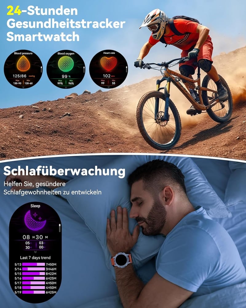 MEGALITH Okosóra Férfiaknak - IP68 Vízálló Fitness Tracker, Lépésszámláló, Telefon Funkcióval, LED Lámpával, Android és iOS Kompatibilis Ker