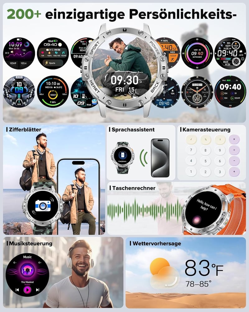 MEGALITH Okosóra Férfiaknak - IP68 Vízálló Fitness Tracker, Lépésszámláló, Telefon Funkcióval, LED Lámpával, Android és iOS Kompatibilis Ker
