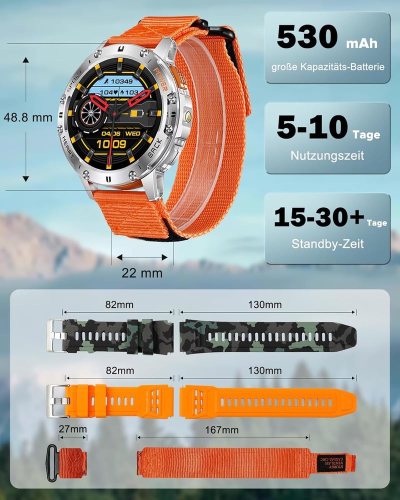 MEGALITH Okosóra Férfiaknak - IP68 Vízálló Fitness Tracker, Lépésszámláló, Telefon Funkcióval, LED Lámpával, Android és iOS Kompatibilis Ker