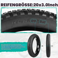 Set anvelope Meghna 20x3.0 pentru bicicletă electrică E-Bike MTB Fat Tire, compatibile cu 76-406, negru, set 2 anvelope, 2 camere și 2 leviere pentru montaj 2