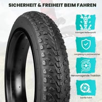 Set anvelope Meghna 20x3.0 pentru bicicletă electrică E-Bike MTB Fat Tire, compatibile cu 76-406, negru, set 2 anvelope, 2 camere și 2 leviere pentru montaj 5