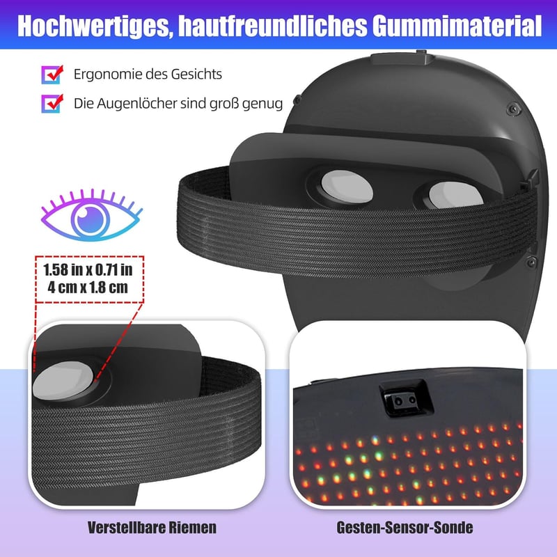 megoo LED Maszk Bluetooth Gesztusfelismeréssel Karneválra Halloween Cosplay Partira