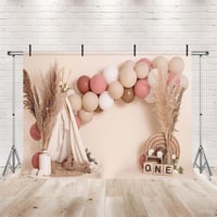 MEHOFOND 1. születésnapi háttér lányoknak rózsaszín léggömbös boho sátor fotózáshoz - 2,1 m Breite x 1,5 m Höhe 2