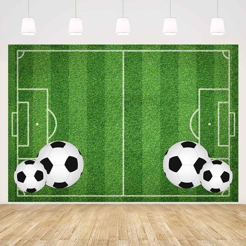 MEHOFOND 7x5ft Futball Témájú Fiú Születésnapi Fotóháttér Zöld Pályás Party Dekoráció