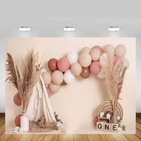 MEHOFOND Rózsaszín Léggömb Boho Sátor 1. Születésnap Fotóháttér 8x6ft Parti Dekoráció 4