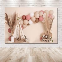 MEHOFOND Rózsaszín Léggömb Boho Sátor 1. Születésnap Fotóháttér 8x6ft Parti Dekoráció 2