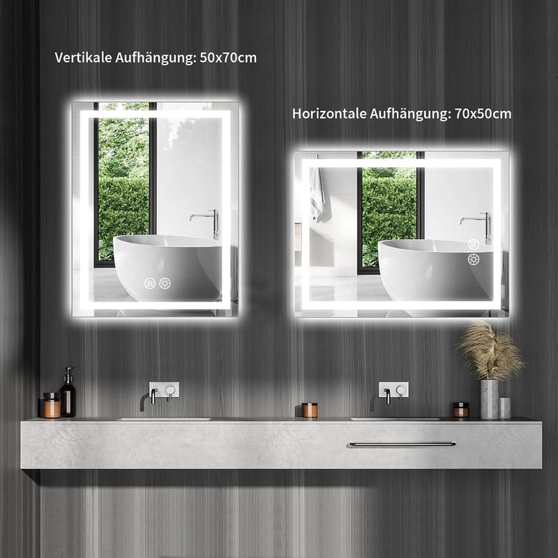 Meidom 70x50 cm LED fürdőszobai tükör, anti-fog, 3 színhőmérséklet, dimmer