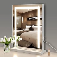 Meidom Álló Sminkasztal Tükör 43x61 cm LED Világítással, 3 Színhőmérséklet, USB Töltő, Érintésvezérlés, Fehér Fém Keret, Hálószobába 1