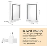 Meidom Álló Sminkasztal Tükör 43x61 cm LED Világítással, 3 Színhőmérséklet, USB Töltő, Érintésvezérlés, Fehér Fém Keret, Hálószobába 6