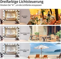 Meidom Hollywood Sminkasztal 58x46cm Tükör LED Világítással - 3 Színhőmérséklet, 15 Fényerőszint, USB, Érintésvezérlés, Alumínium Keret,  2