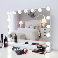Meidom Hollywood Sminkasztal 58x46cm Tükör LED Világítással - 3 Színhőmérséklet, 15 Fényerőszint, USB, Érintésvezérlés, Alumínium Keret,  1