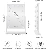 Meidom Hollywood Sminkasztal Tükör 12 Szabályozható LED-del, 3 Színmóddal, Érintőképernyővel, 35,5x47 cm, 360° Forgatható, Fehér 5